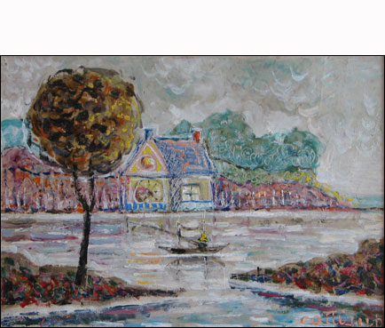 « Bord de l'eau, le passeur » peinture de Louis Cattiaux.