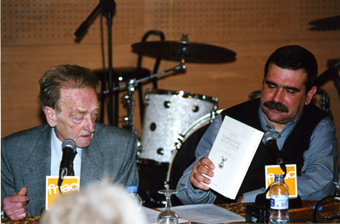 Charles d'Hooghvorst et Raimon Arola, professeur d'histoire des religions et de symbolisme à l'université de Barcelone.